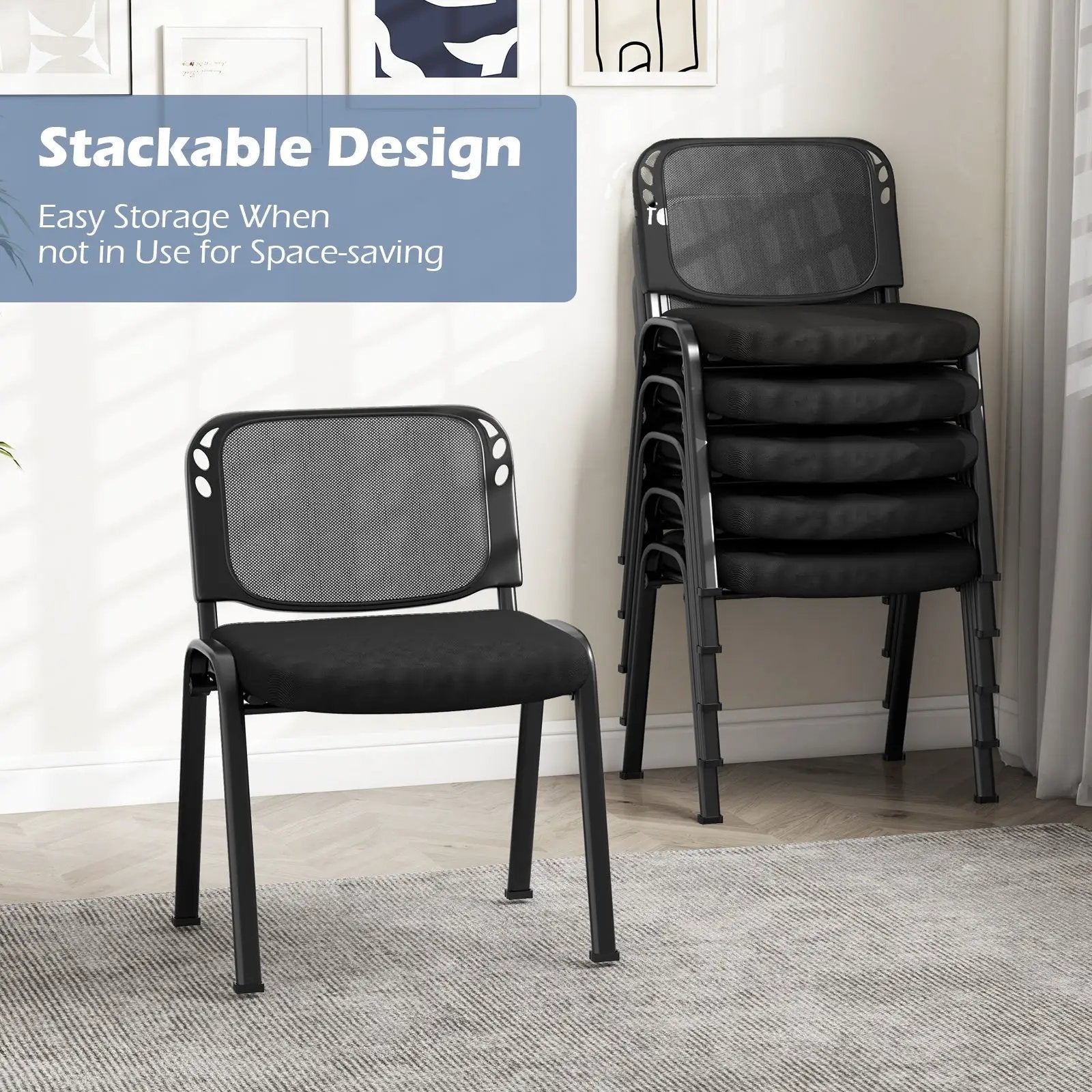 Set of 5 Stackable Conference Chairs with Mesh Back by DirectDeals
