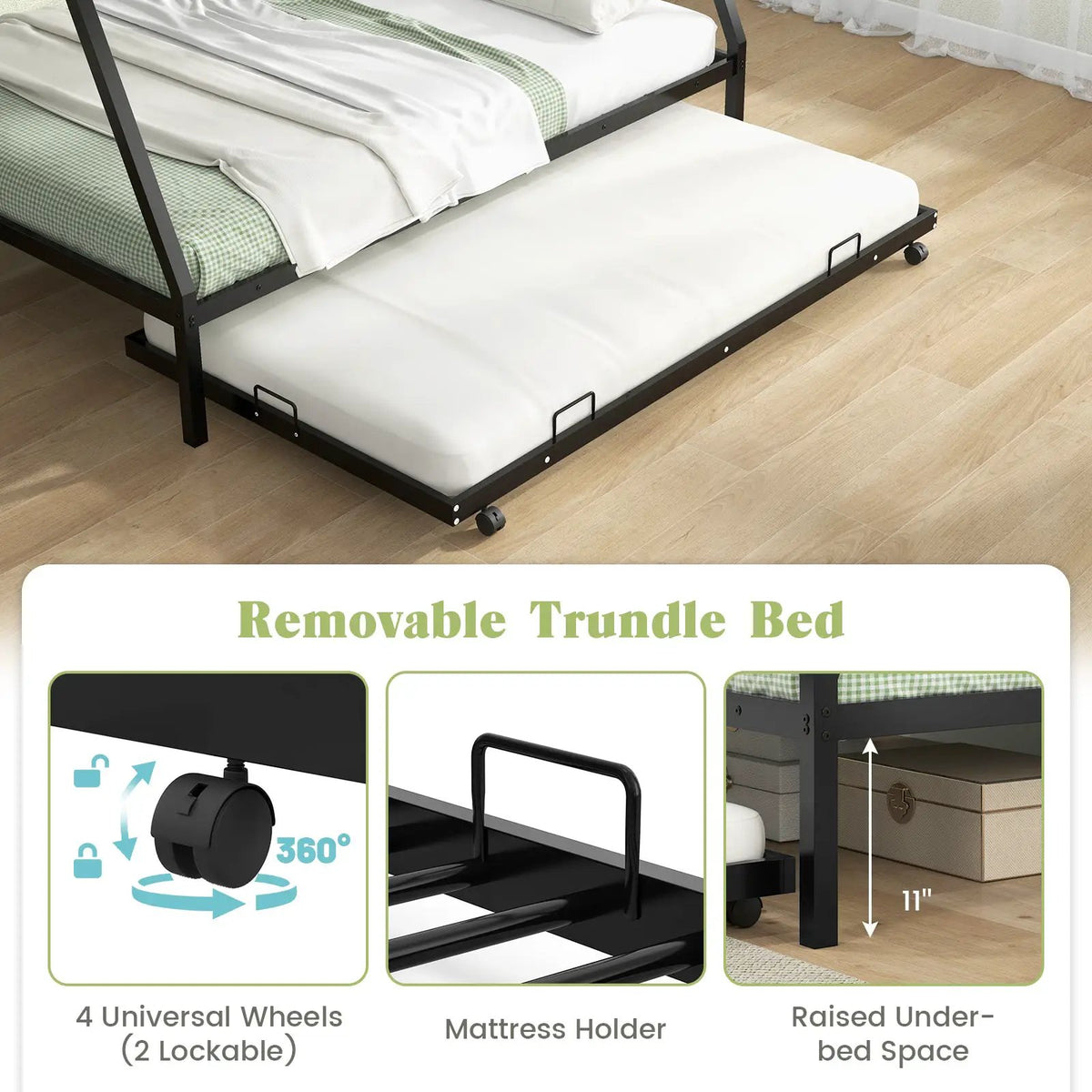 Twin Over Full Bunk Bed Frame with Trundle for Guest Room, photo 8 of 9