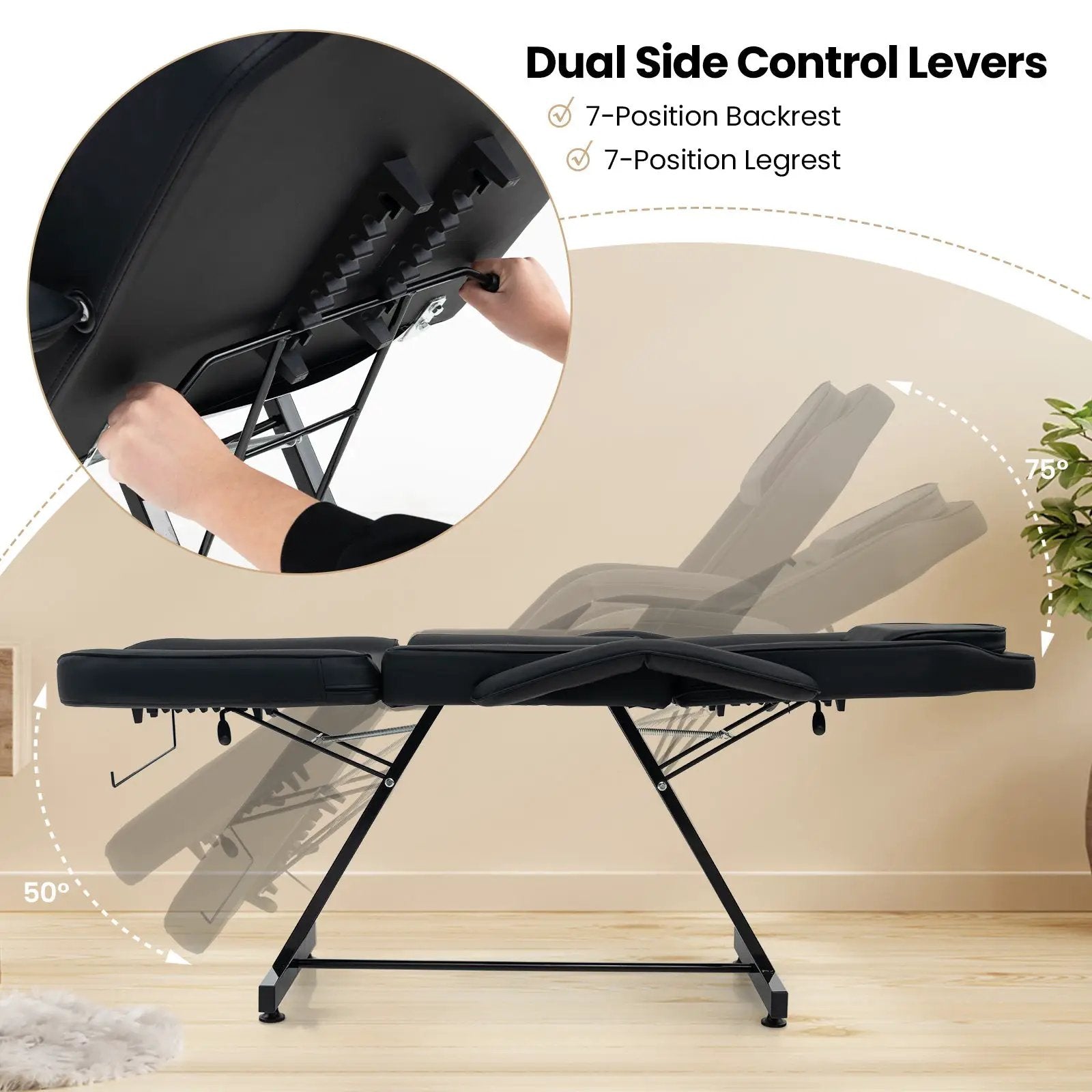 73 Inch Facial Chair Set with Removable Headrest Detachable Armrests and Towel Rack-Black by DirectDeals