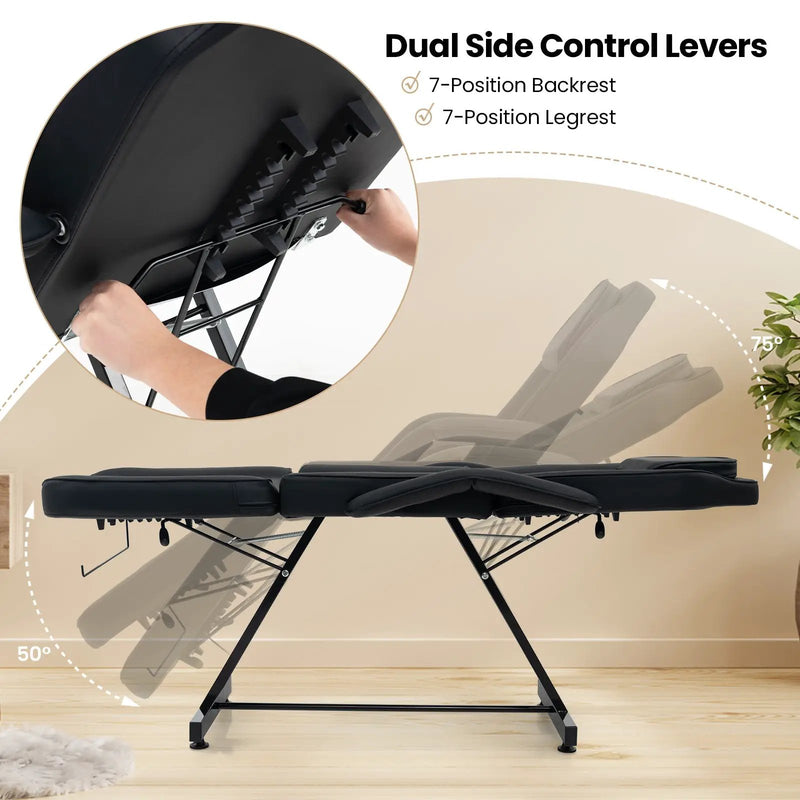73 Inch Facial Chair Set with Removable Headrest Detachable Armrests and Towel Rack-Black by DirectDeals