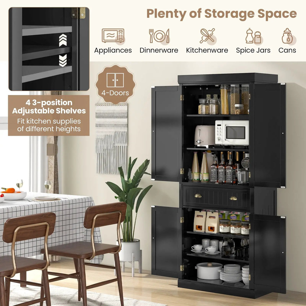 Cupboard Freestanding Kitchen Cabinet w/ Adjustable Shelves, photo 7 of 11