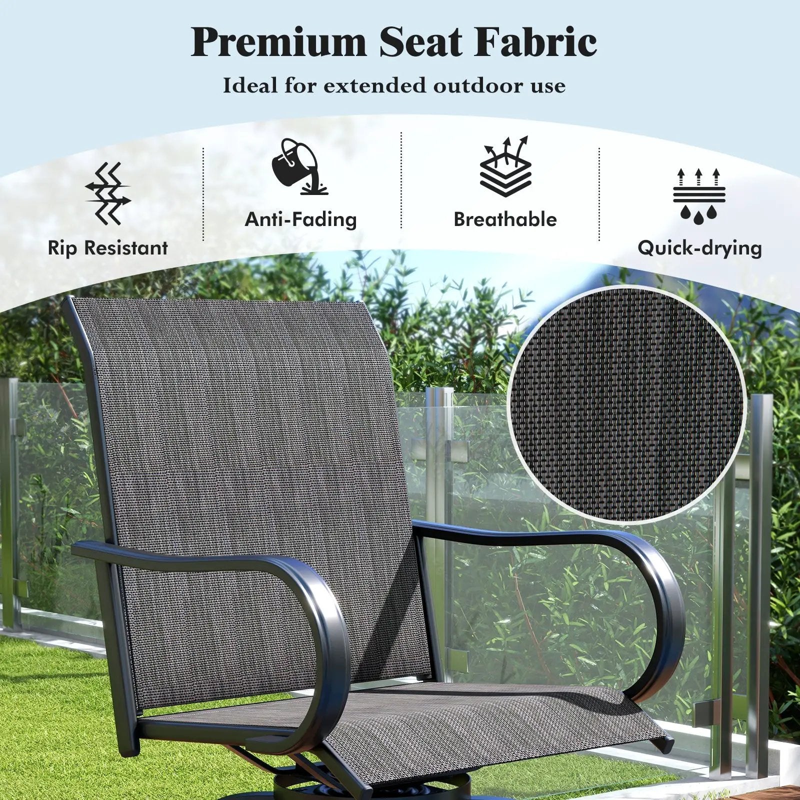 2 Pieces 360 Rotating Bar Stool Set with Armrests for Patio by DirectDeals