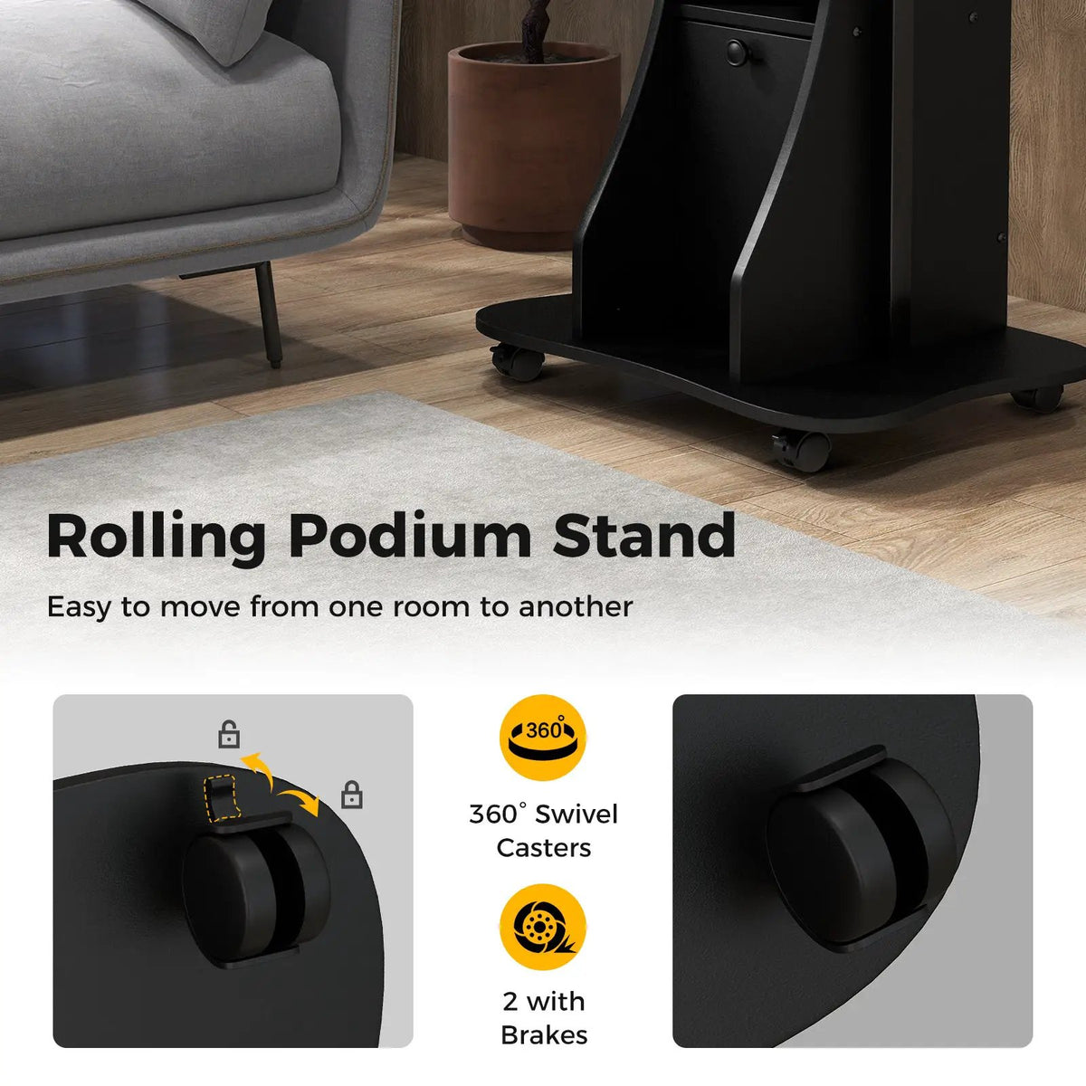 Adjustable Mobile Standing Desk Cart with Tilt Desktop and Cabinet, photo 7 of 9
