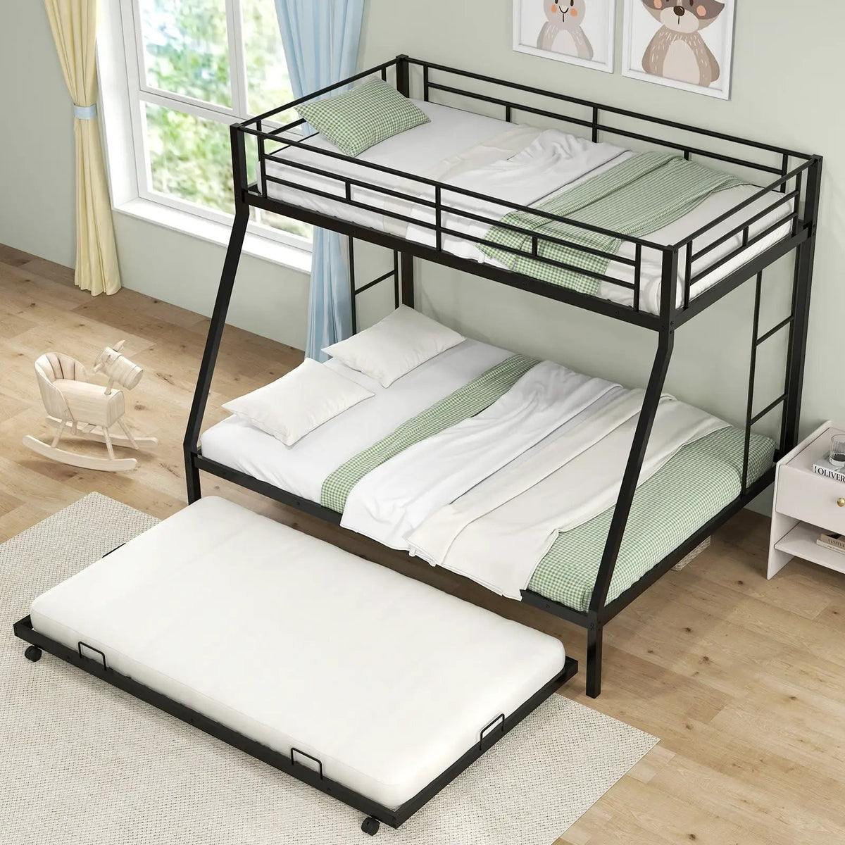 Twin Over Full Bunk Bed Frame with Trundle for Guest Room, photo 7 of 9