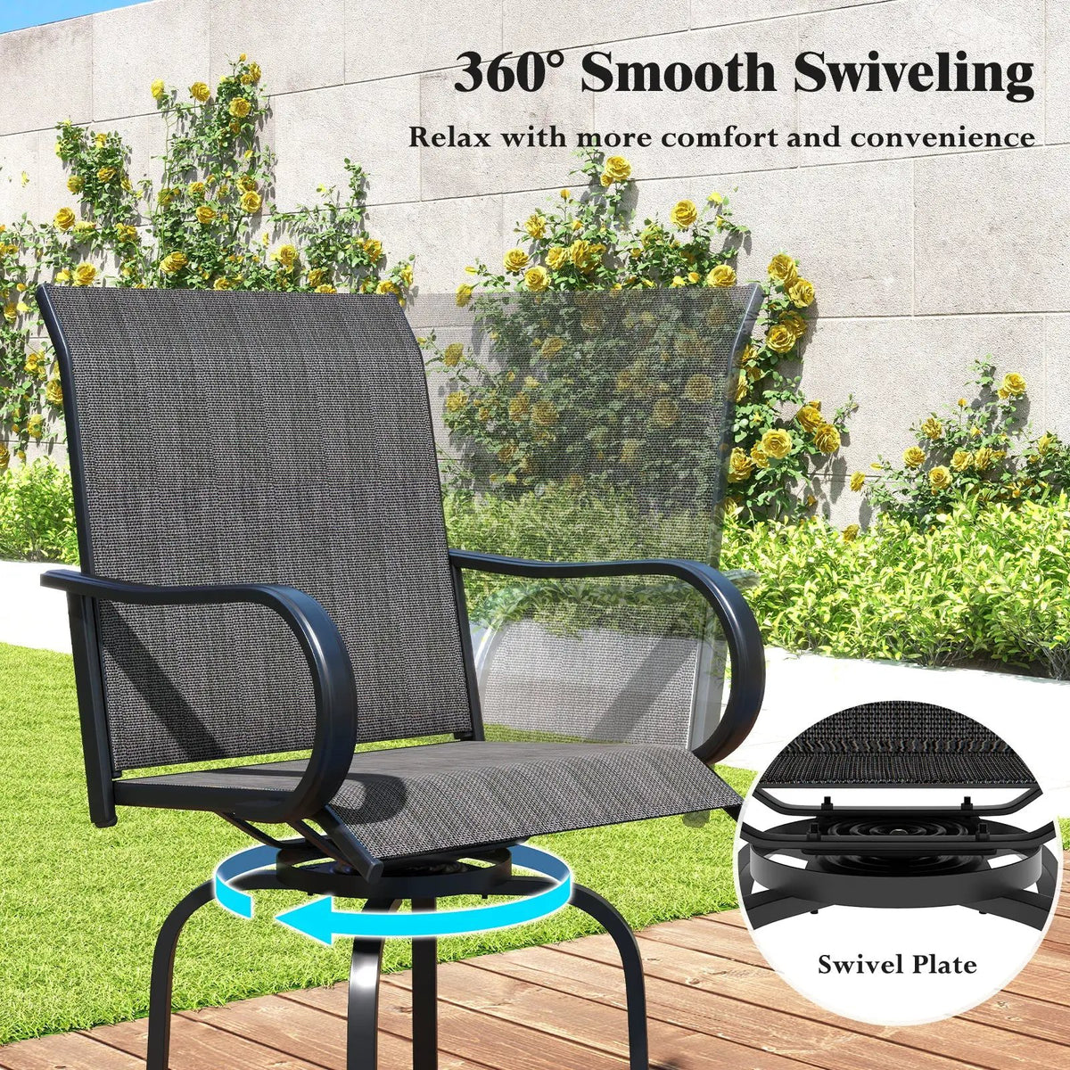 2 Pieces 360 Rotating Bar Stool Set with Armrests for Patio, photo 24 of 32