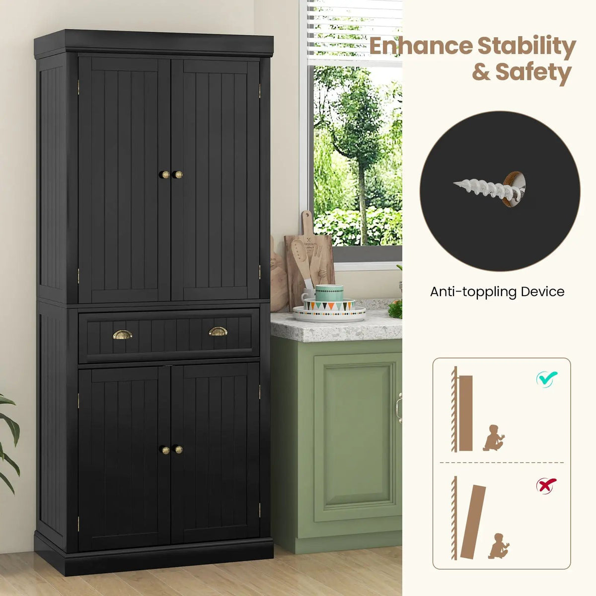 Cupboard Freestanding Kitchen Cabinet w/ Adjustable Shelves, photo 8 of 11