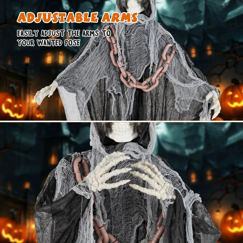 6.4 Feet Halloween Standing Grim Reaper with Lighted Eyes and Terrifying Sounds by DirectDeals