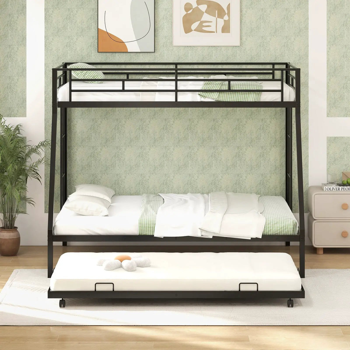 Twin Over Full Bunk Bed Frame with Trundle for Guest Room, photo 2 of 9