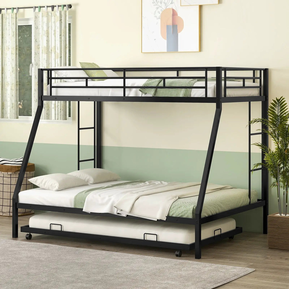Twin Over Full Bunk Bed Frame with Trundle for Guest Room, photo 6 of 9