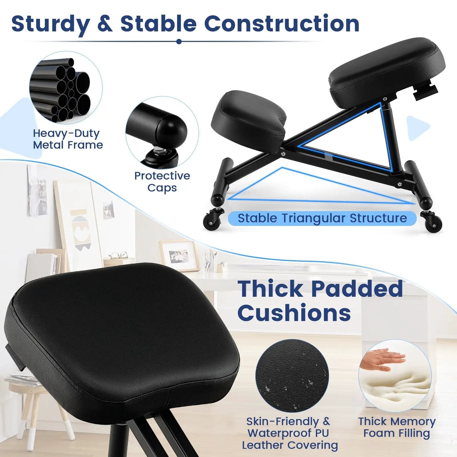 Adjustable Ergonomic Kneeling Chair with Upgraded Gas Spring Rod and Thick Foam Cushions by DirectDeals