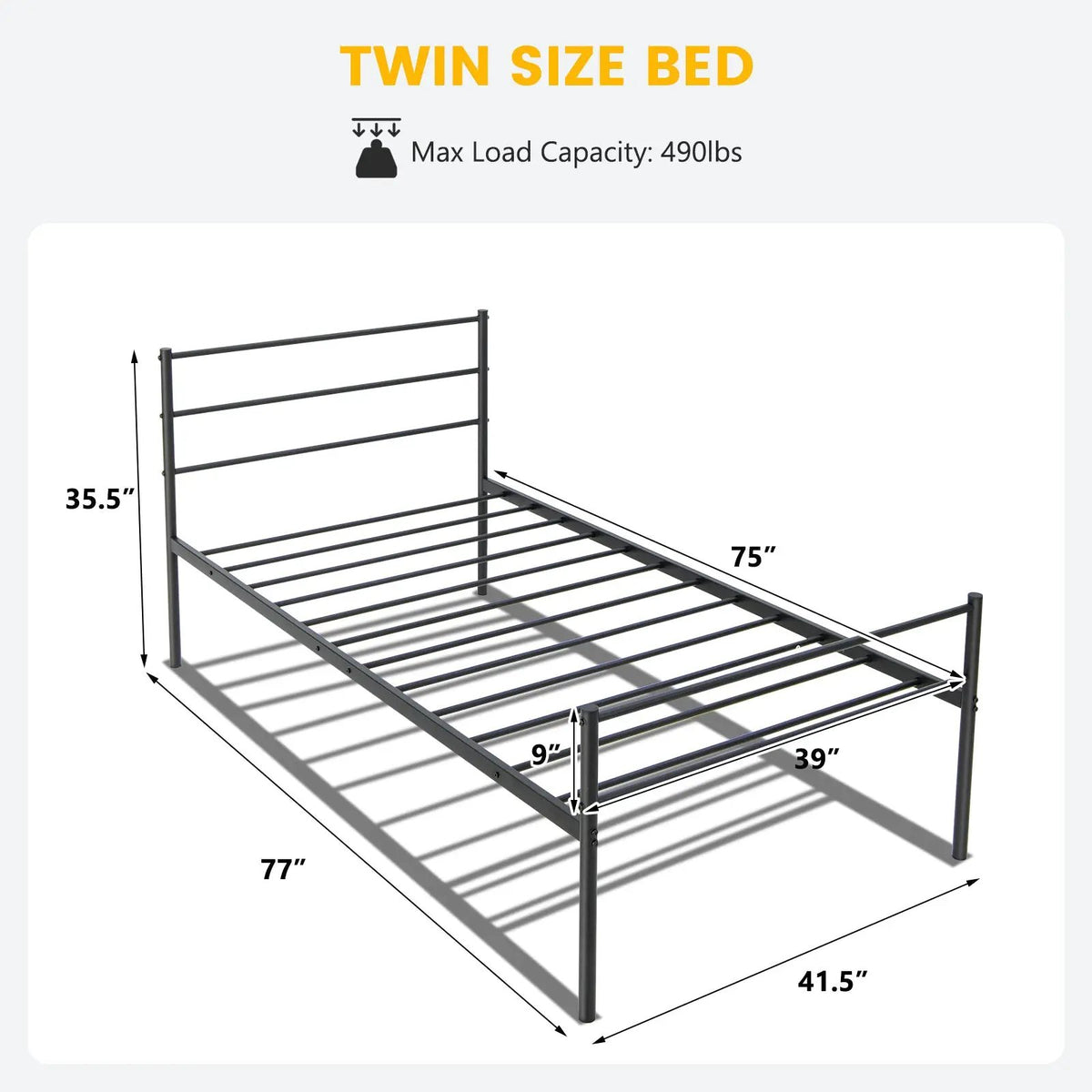 Twin Size Metal Bed Frame Platform with Headboard, photo 5 of 9