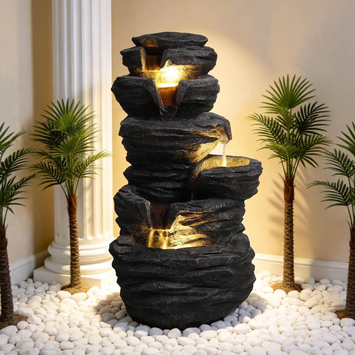Resin Stacked Rock Fountain Outdoor with LED Lights, photo 2 of 7