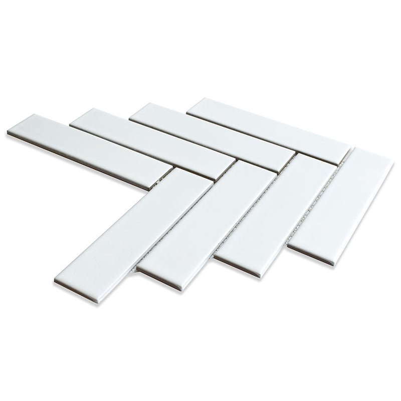 Blanc Matte Herringbone Ceramic Mosaics 10x13 Ceramic Matte 16x16 Mosaics — 2