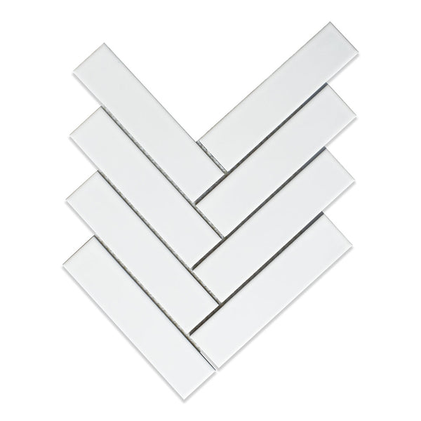 Blanc Matte Herringbone Ceramic Mosaics 10x13