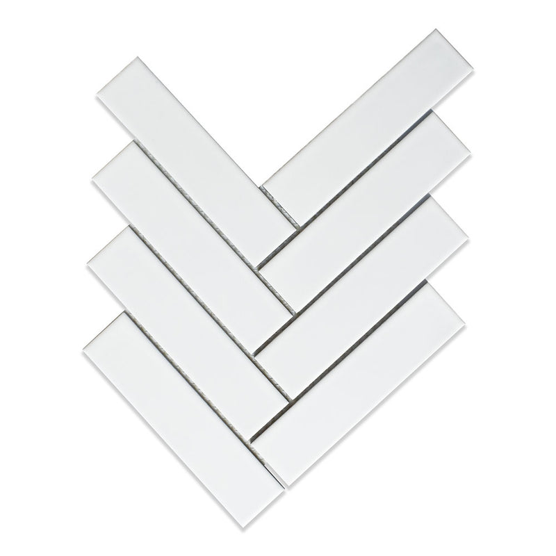 Blanc Matte Herringbone Ceramic Mosaics 10x13 Ceramic Matte 16x16 Mosaics