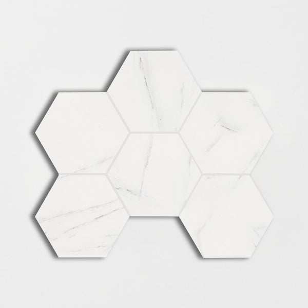 Blanco Honed Hexagon Marble Look Porcelain Mosaics 12x16 1/3
