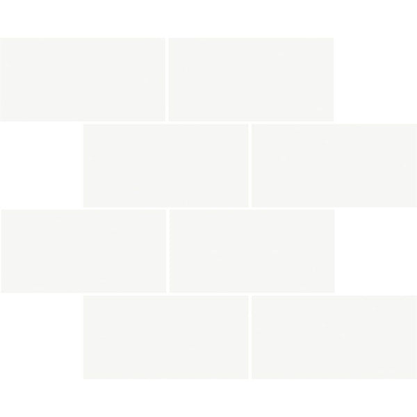 Blanco Marjinal Polished 3x6 Brick Staggered Marble Look Porcelain Mosaics 12x12
