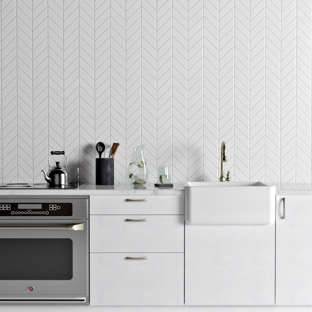 Blanco Real Glossy Chevron Ceramic Tiles 2x6 Ceramic Glossy 2x6 Tiles — 3