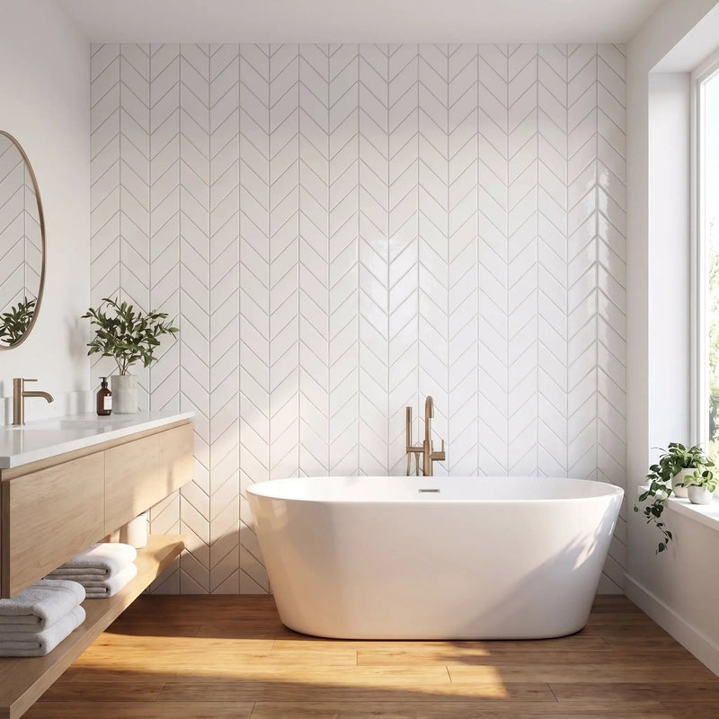 Blanco Real Glossy Chevron Ceramic Tiles 2x6 by Stonetiledepot