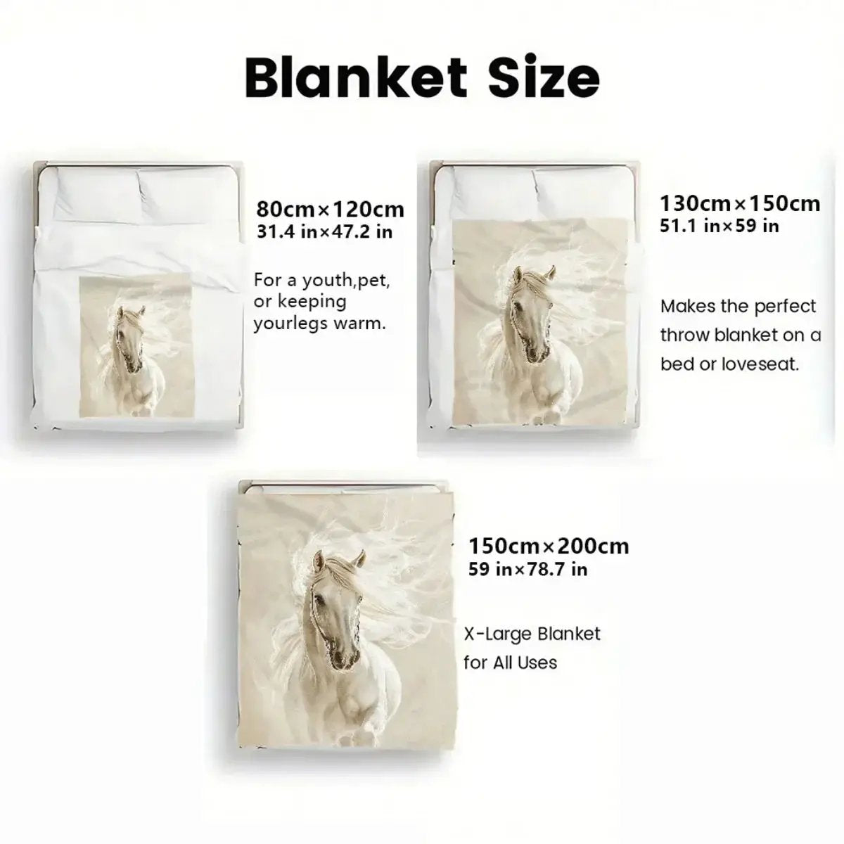 Blanket - Portable White Horse Design Throw by House Of Avana