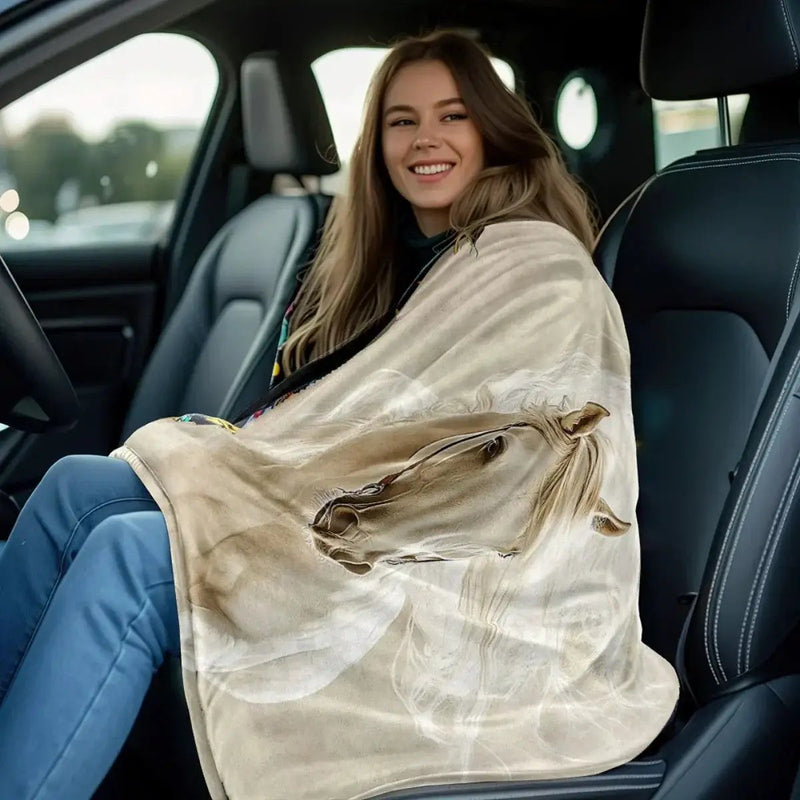 Blanket - Portable White Horse Design Throw by House Of Avana
