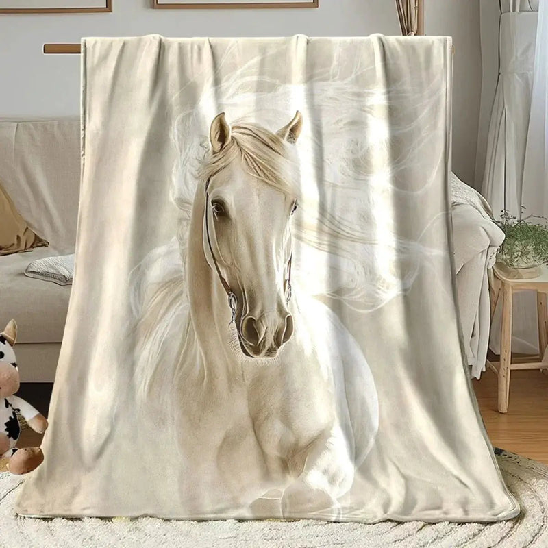 Blanket - Portable White Horse Design Throw by House Of Avana