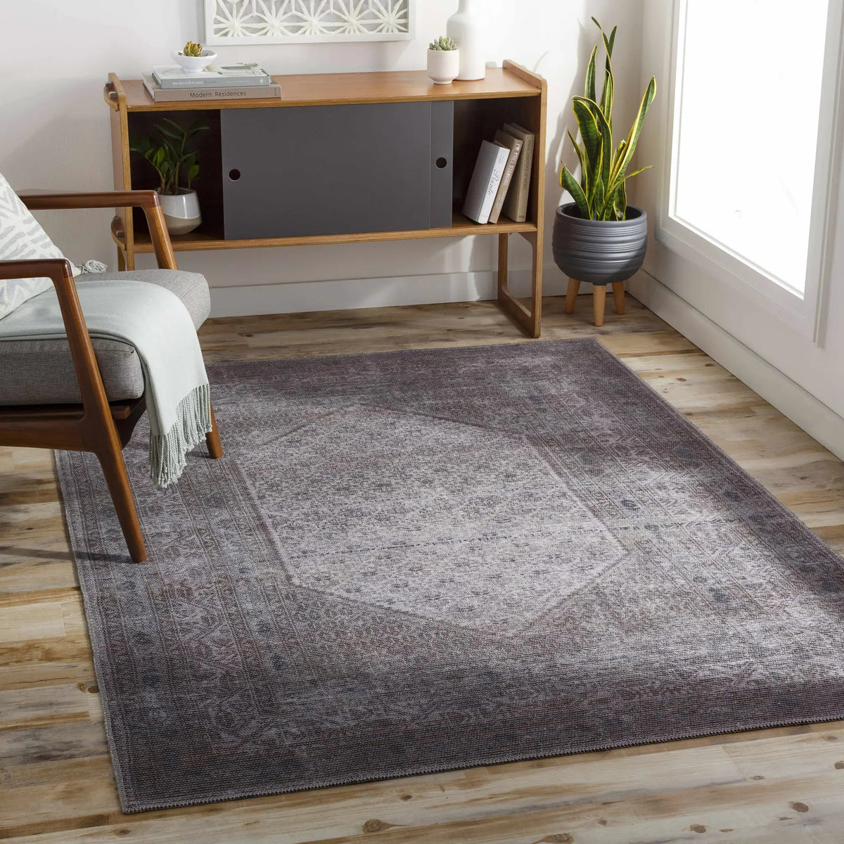 Brown Ballinasloe Vintage Washable Area Rug - Clearance, installed in a room