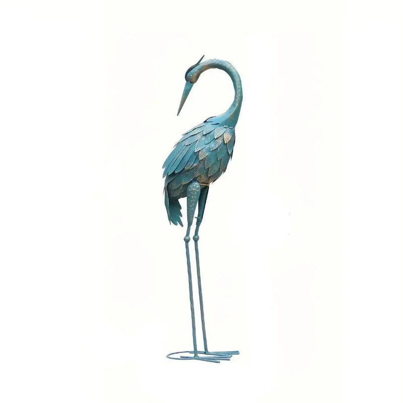 Blue Metal Crane Garden Statue Outdoor Sculpture by House Of Avana