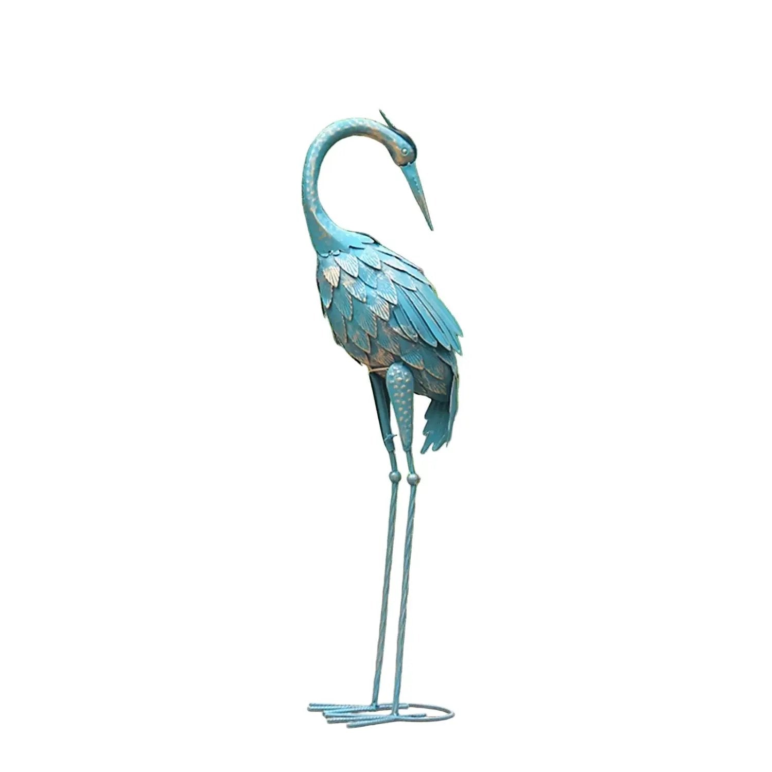 Blue Metal Crane Garden Statue Outdoor Sculpture by House Of Avana