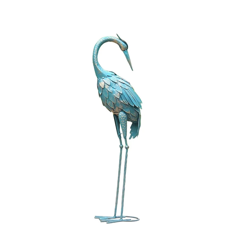 Blue Metal Crane Garden Statue Outdoor Sculpture by House Of Avana