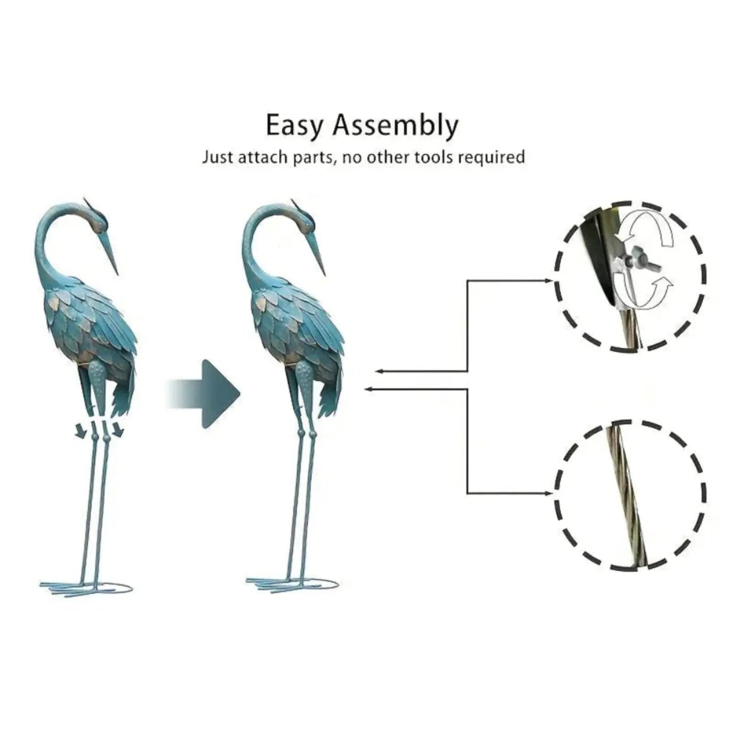 Blue Metal Crane Garden Statue Outdoor Sculpture by House Of Avana