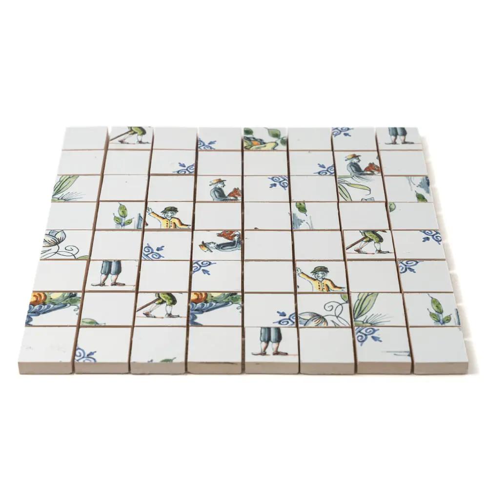 Blue Glazed Double Dutch Ceramic Mosaics 12x12 closeup 1