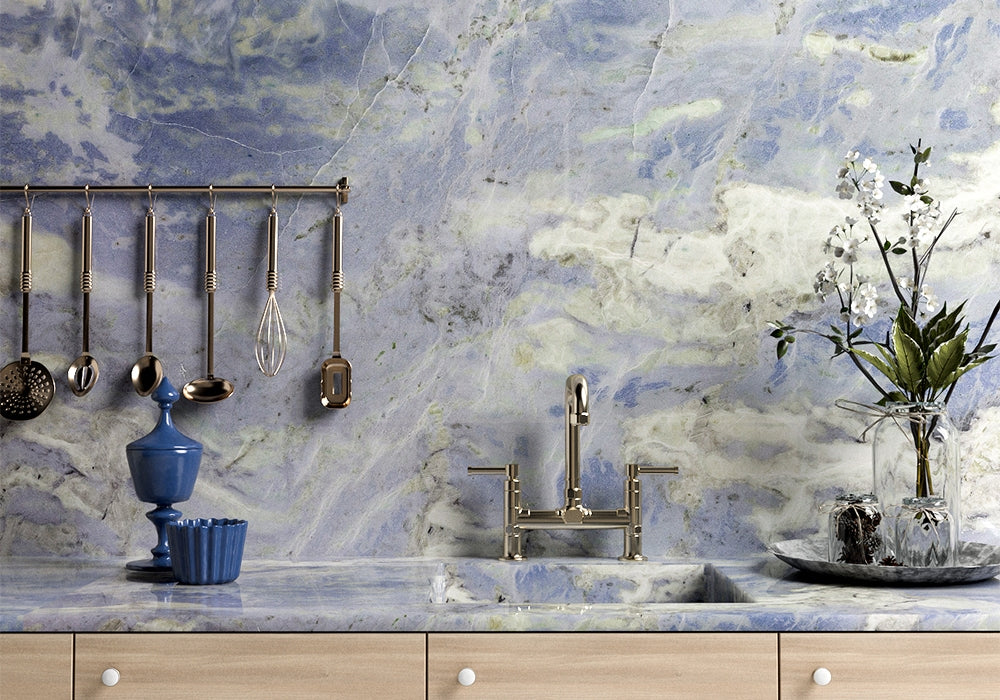 Blue Lagoon Polished Marble Slab Random room scene