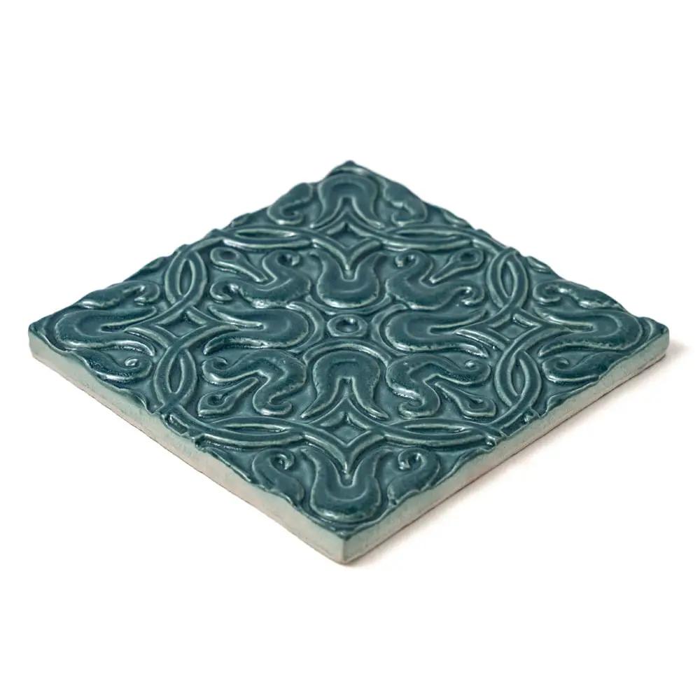 Blue Leather Ceramic Accent Tiles 6x6 closeup 2