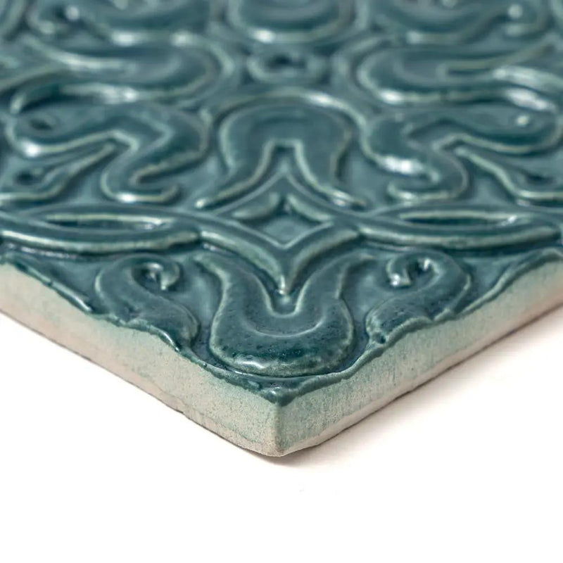Blue Leather Ceramic Accent Tiles 6x6 closeup 4