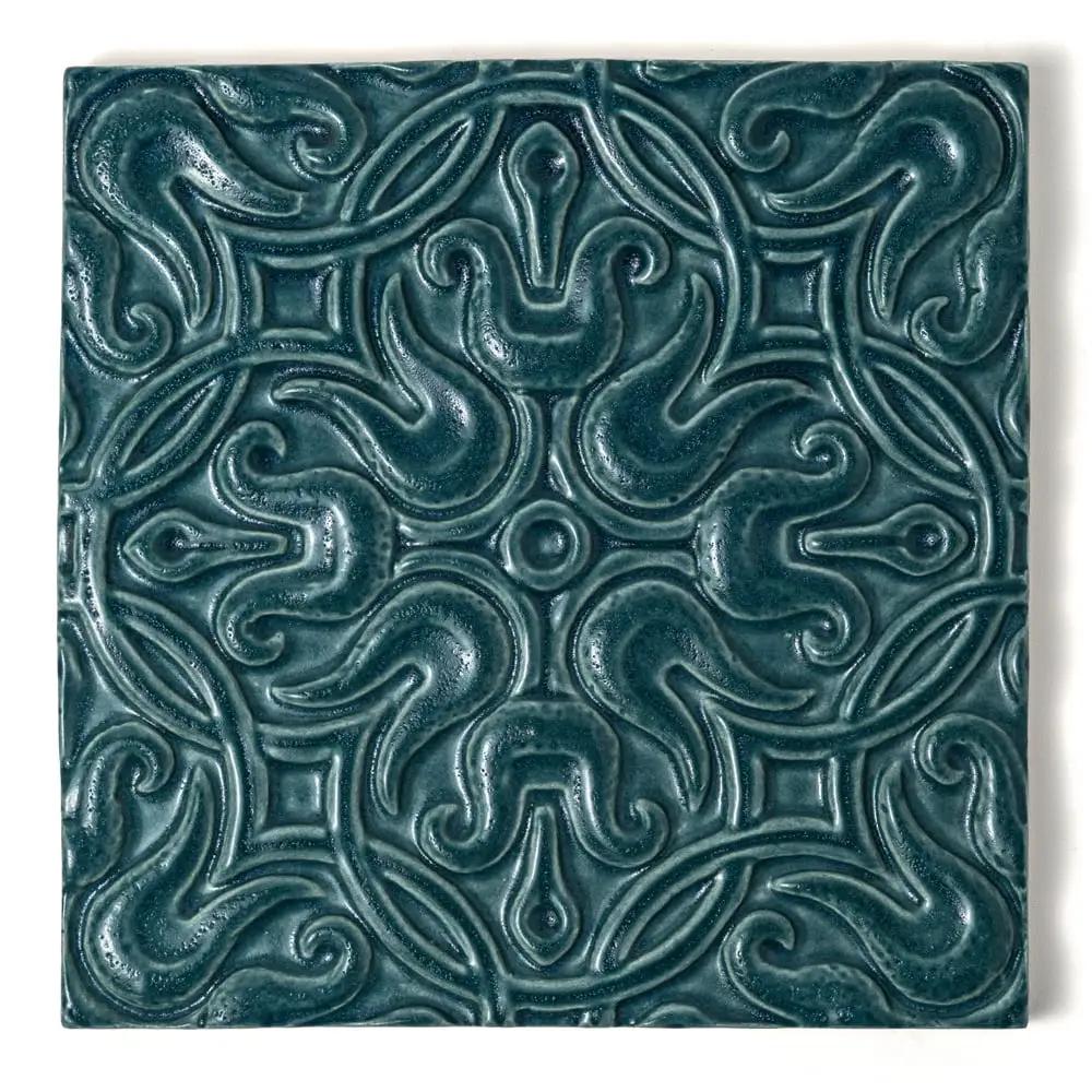 Blue Leather Ceramic Accent Tiles 6x6