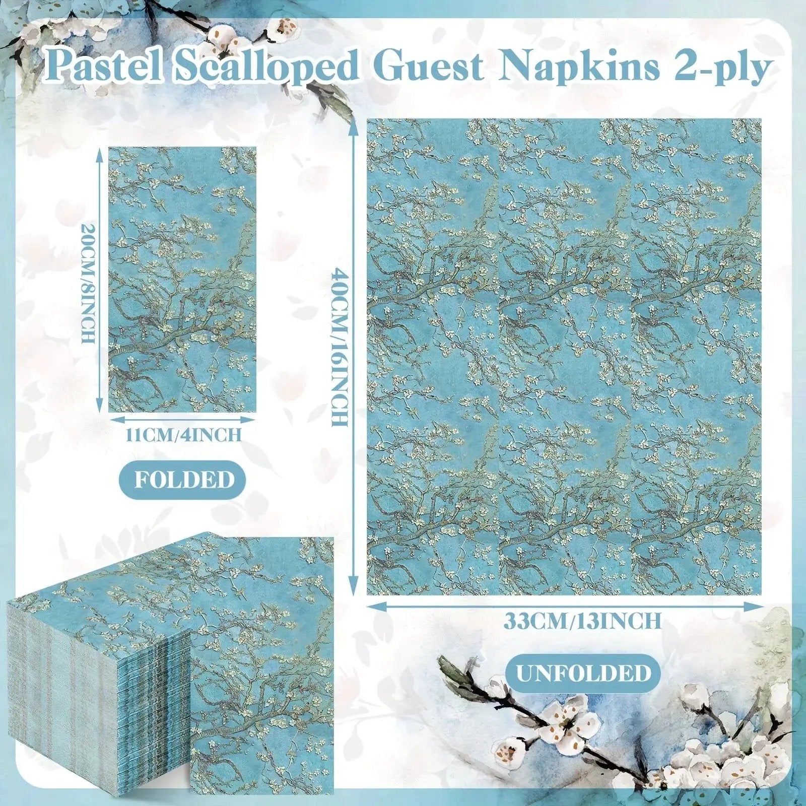 Blue Paper Hand Towels 200 Count Floral Design by House Of Avana