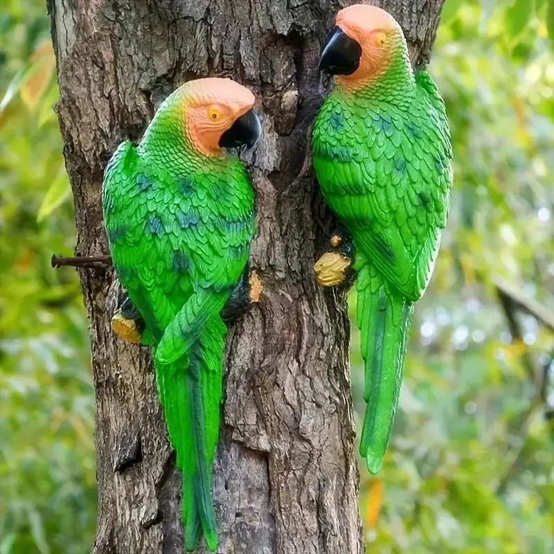 Blue Parrot Garden Statue Handcrafted Outdoor Tree Decor by House Of Avana