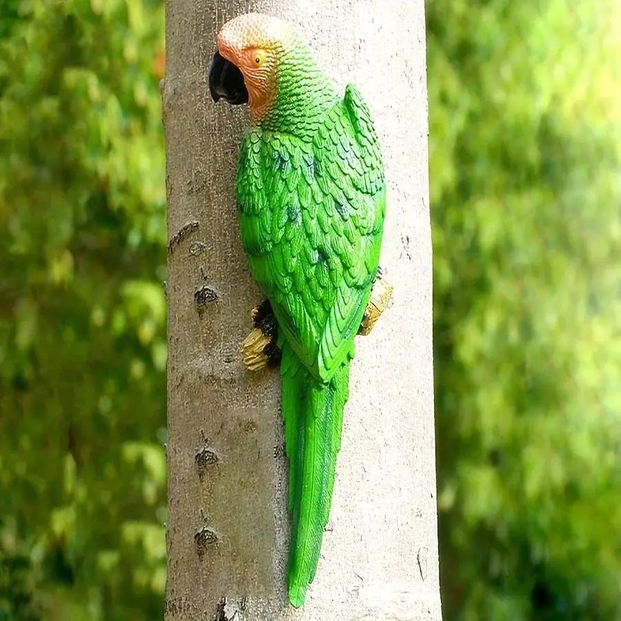 Blue Parrot Garden Statue Handcrafted Outdoor Tree Decor by House Of Avana