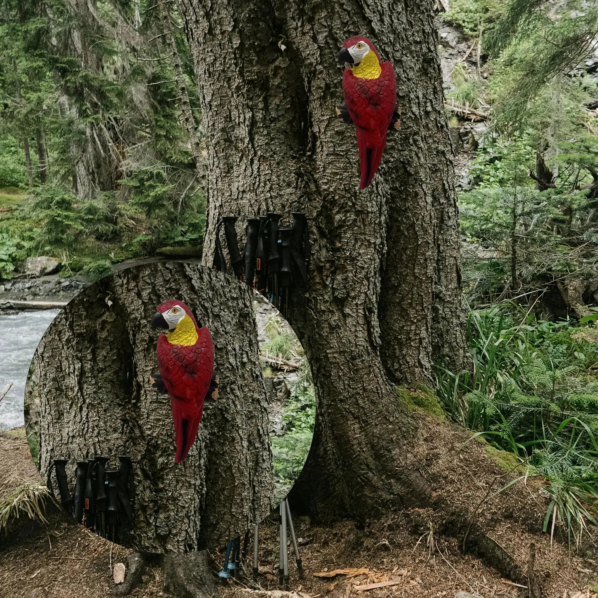 Blue Parrot Garden Statue Handcrafted Outdoor Tree Decor by House Of Avana