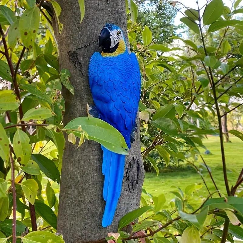Blue Parrot Garden Statue Handcrafted Outdoor Tree Decor by House Of Avana
