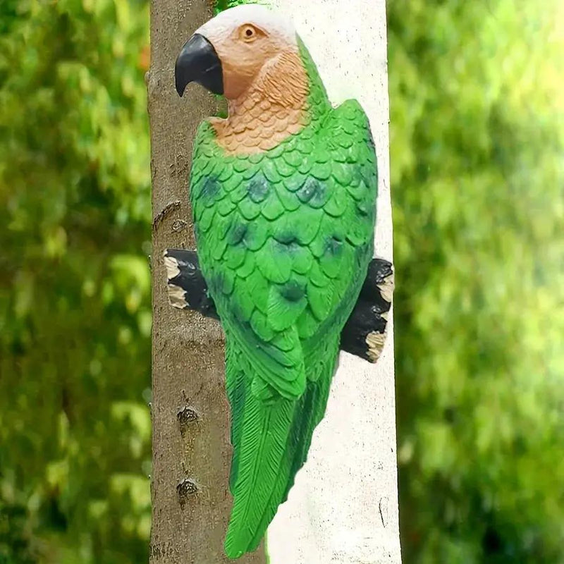 Blue Parrot Garden Statue Handcrafted Outdoor Tree Decor by House Of Avana