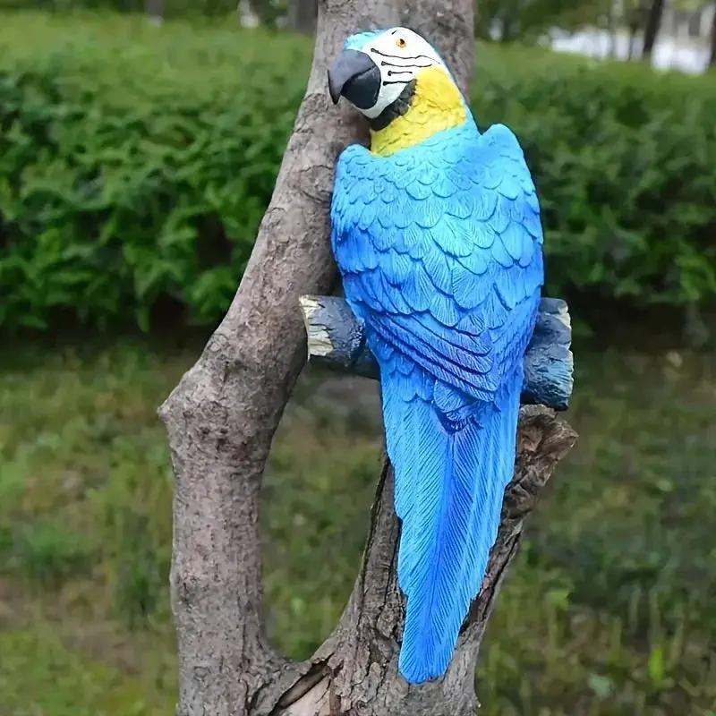 Blue Parrot Garden Statue Handcrafted Outdoor Tree Decor by House Of Avana