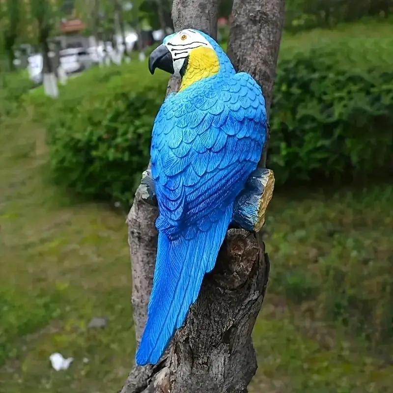 Blue Parrot Garden Statue Handcrafted Outdoor Tree Decor by House Of Avana