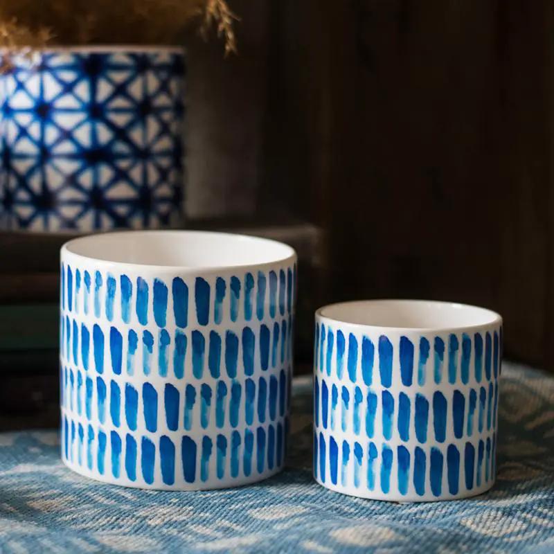 Blue Print Ceramic Vase Planter in Various Patterns by RusticReach