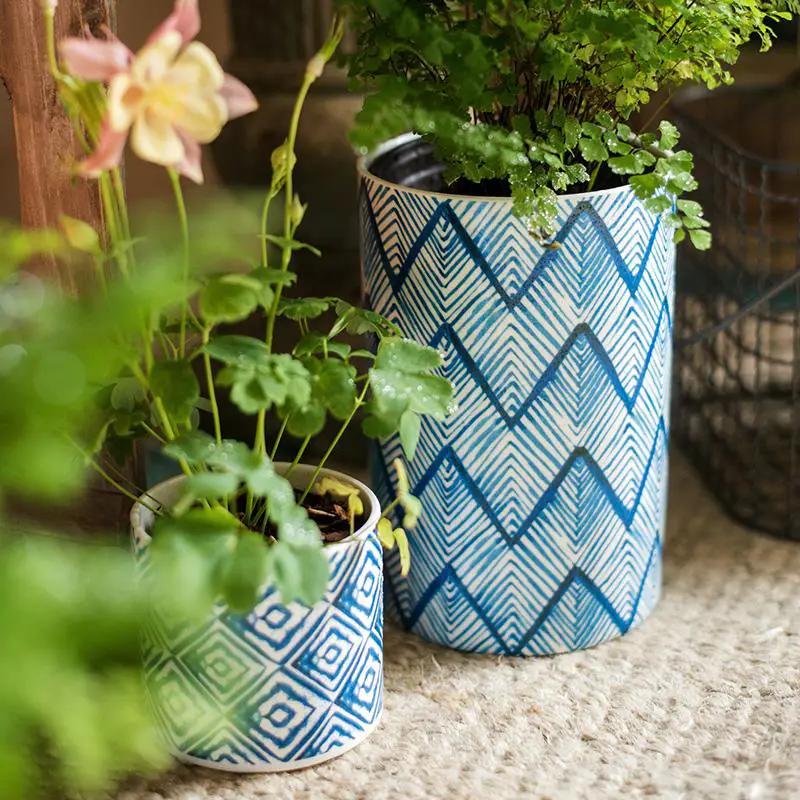 Blue Print Ceramic Vase Planter in Various Patterns by RusticReach