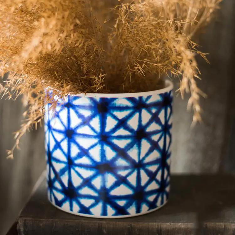 Blue Print Ceramic Vase Planter in Various Patterns by RusticReach