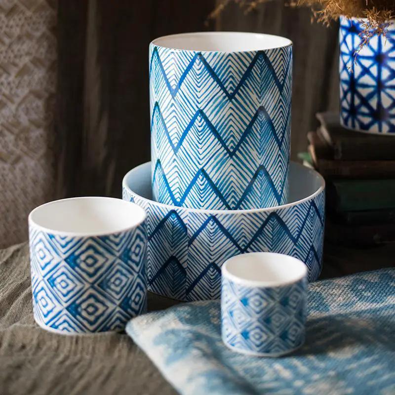 Blue Print Ceramic Vase Planter in Various Patterns by RusticReach