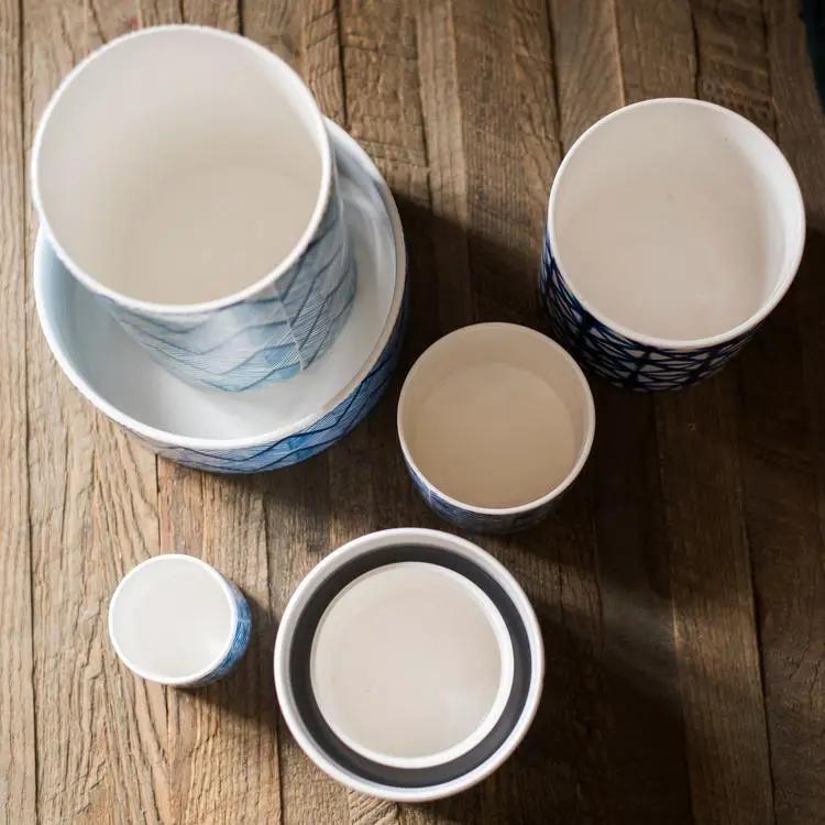 Blue Print Ceramic Vase Planter in Various Patterns by RusticReach