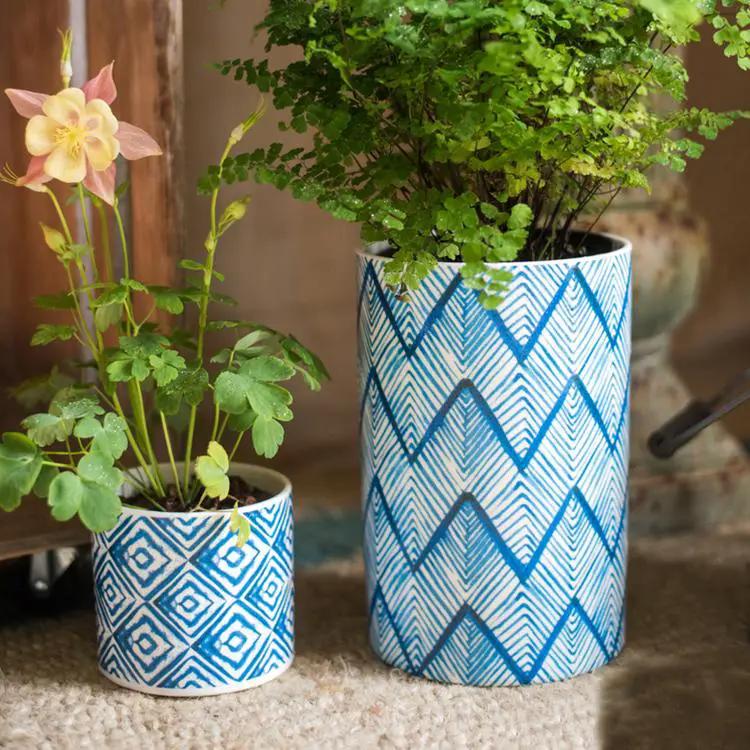 Blue Print Ceramic Vase Planter in Various Patterns by RusticReach